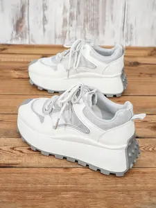 Women's Casual Sports Shoes, Comfortable Elegant Shoes, Height-Increasing Thick Sole, Breathable Mesh, Versatile, Spring Fall Low Heel, Sneaker