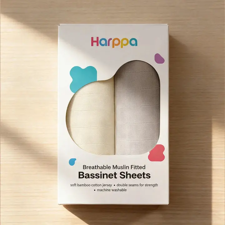 2-Pack Bamboo Cotton Fitted Bassinet Sheets - Breathable, Double Layer, Snug Elastic Design for Baby & Maternity Use newborn baby stuff baby items