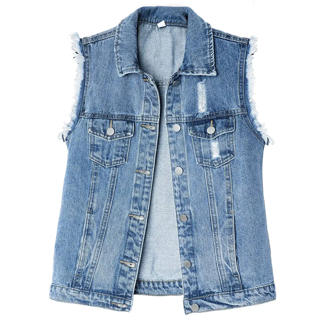 Ebossy Women's Candy Color Slim Fit Sleeveless Distressed Denim Jean Vest Jacket,back to school,back to school shopping