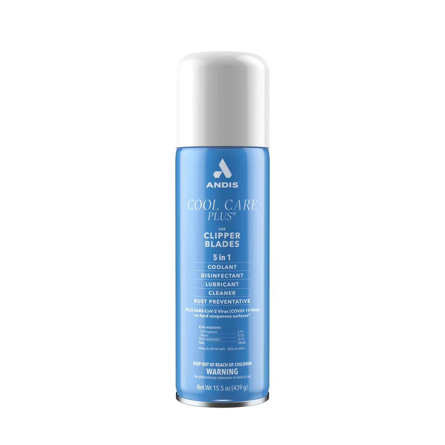Andis Cool Care Plus 5-in-1 Clipper Spray with Special Sure Grip, Cleansing Disinfectant & Blade Coolant, 15.5 oz Aerosol Can, Liquid, Treatment, 458Ml, Single Item, Moisturizing