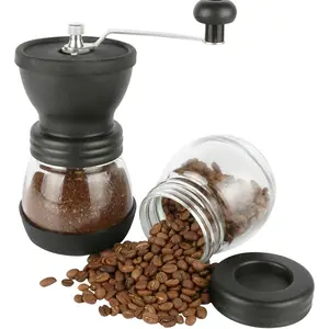 Manual Coffee Bean Grinder with Ceramic Burr, Hand Coffee Grinder Mill Small with 2 Glass Jars( 11OZ per Jar) Stainless Steel Handle for Drip Coffee, Espresso, French Press, Turkish Brew