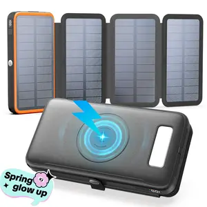 Solar Power Bank - 27000mAh Solar Charger with 4 Solar Panels 4 Outputs 22.5W Fast Charging Power Bank for All Mobile Devices Solar Portable Charger with Flashlights