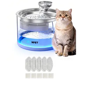 NPET Automatic Pet Water Fountain 2.8L/98.54 OZ Transparent Glass Cat Water Dispenser With Light Ultra Quiet Pump Five-Layer Filtration Suitable for Large Medium And Small Cats Holiday gifts