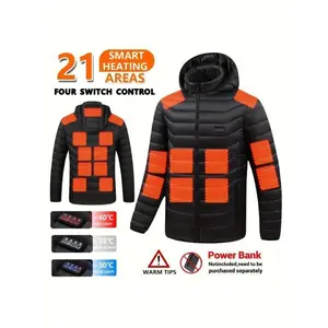 USB Powered Smart Constant Temperature Electric Heating Jacket, Warm Zippered Hooded Style for Men Women, Suitable for Winter Daily Wear Office Commute Weekend Errands