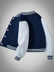 Boys Baseball Varsity Jacket Black & White Retro College Style Outerwear Youth Fall Winter Streetwear Casual Durable Polyester Jacket for Everyday Look B2711