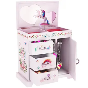 Pretty Me Unicorn Musical Jewelry Box with Spinning Unicorn Mirror Drawers & Keepsake Storage for Kids Bedroom Organizer
