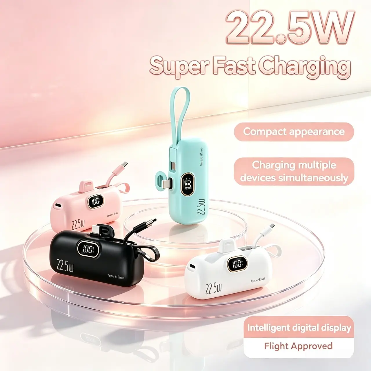 5000mAh Portable Charger Battery Power Bank - 22.5W Fast Charge, 3 Output Ports, Digital Display, Ultra Compact Lightweight Mini Pocket Charger for iPhone, Samsung Devices
