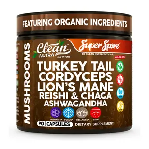 Clean Nutra Turkey Tail, Cordyceps, Lion's Mane, Reishi & Chaga, and Ashwagandha for Immunity & Energy - Super Spore