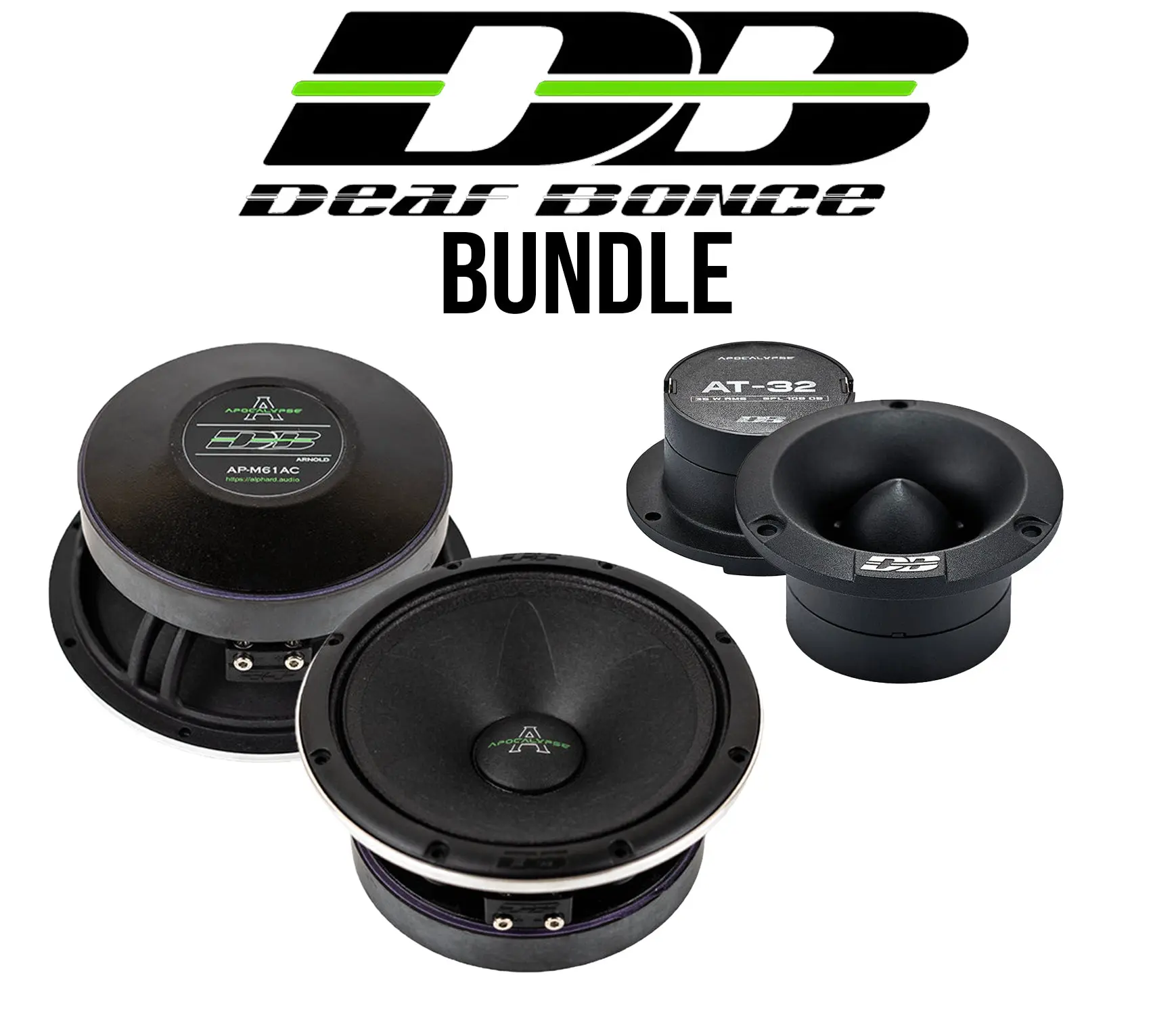 Deaf Bonce Apocalypse Car Speaker Package - 6.5" Aluminum Mid-Range Loudspeakers (2-Pack, 360W Total), 3.19" (81.0mm) AT-32 Tweeters (2-Pack), 100Hz-15,000Hz, High Sensitivity, 101.6dB Loudness for Car Audio Installation
