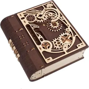 UGEARS Book of Secrets Puzzle Box - 3D Wooden Puzzles for Adults, Fun Wood Steampunk Combination-Lock - DIY Building Mechanical Model Kit for Fathers Day and Hobby Enthusiasts - 263 Pcs