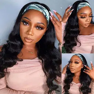 Headband Wig Blended Human Hair Body Wave Headband Wigs for Women Glueless None Lace Front Wig Mixed Human Hair Headband Wig 250% Density Natural Color