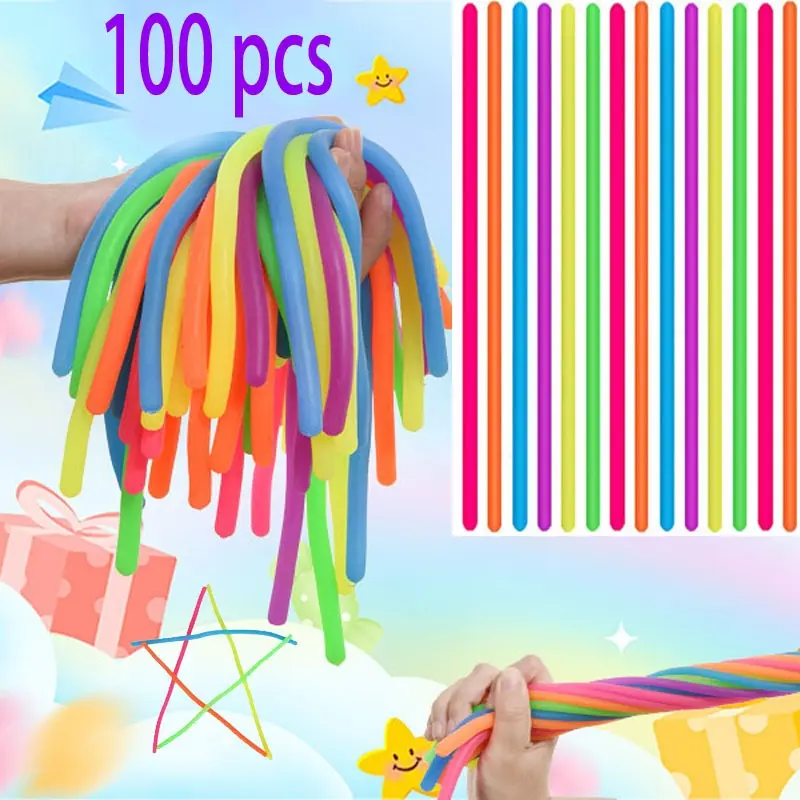 100 PCS Mini Stretchy Noodle Fidget Toys - 100pcs Mixed Colors Sensory Strings for Relaxation - Perfect Christmas & Halloween Gift by summerwins