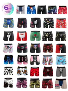 12-Pack Randomly Mix Surprise Men'S Boxer Briefs, Stretchy Boxer Briefs, Quick-Drying Sports Shorts, Mesh Design, Breathable And Comfortable, Sweat-Proof Elastic Fabric, Multiple Styles Of Graffiti Prints, Suitable For Casual Daily Wear And Gift Ideas