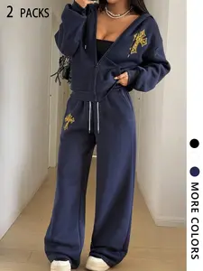 Women's Street Style Loose Hoodie & Sweatpants Set, Tracksuit Uniform, Cross Print, Casual Simple Design, Winter Fall Spring Outdoor Sports Fashion