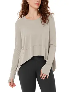 ODODOS Long Sleeve Tee for Women with Thumb Hole Athletic Gym Workout Crop Tops Yoga Shirts