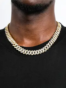 Full Diamond Cuban Chain Necklace, Stainless Steel Rhinestone Hip Hop Cuban Link Choker, Streetwear Daily Wear, Trendy Holiday Gift Recommendation