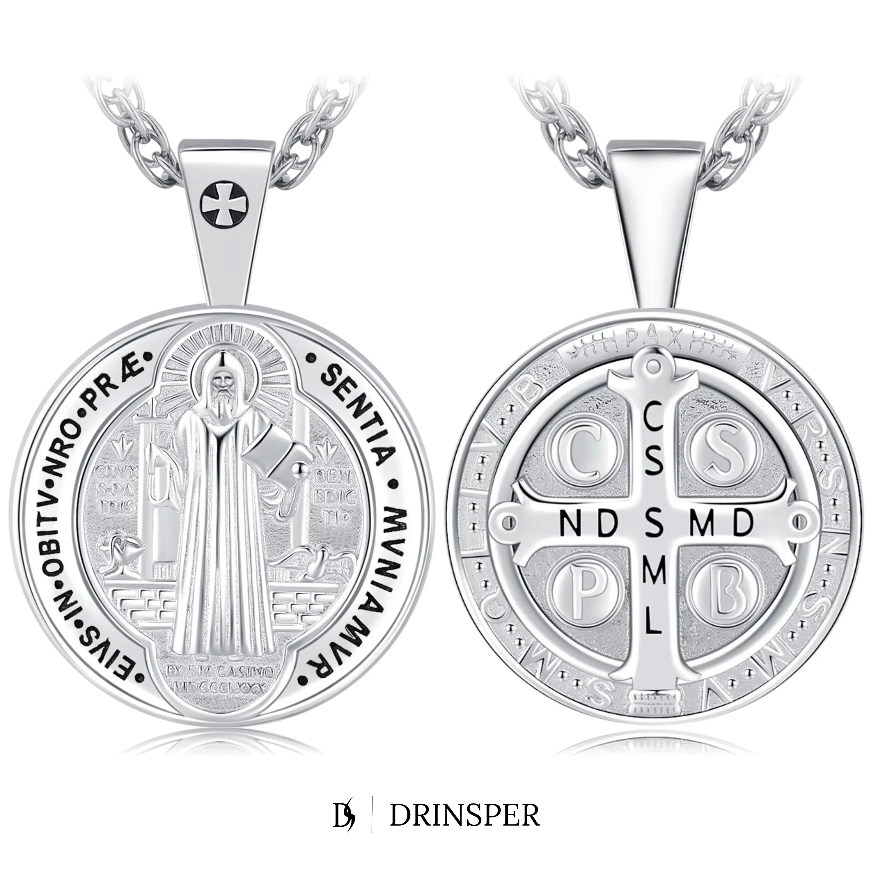 DRINSPER S925 Sterling Silver St. Benedict Amulet Cross Design Necklace, Faith Style Religious Spiritual Pendant, Jewelry Silver Necklaces & Pendants for TikTok Shop Black Friday, Necklace Gift, Faith Style Necklaces