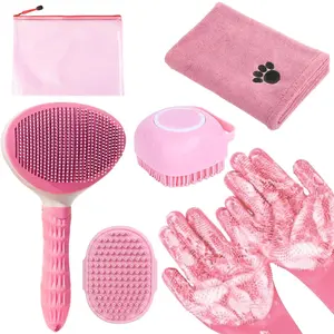 Easy-Use Pet Bathing Bundle: Glove Brush, Slicker Brush, and Towel (6pcs Total). Makes Washing Dogs & Cats Easier, Promotes Healthy Coat and Bonding Time