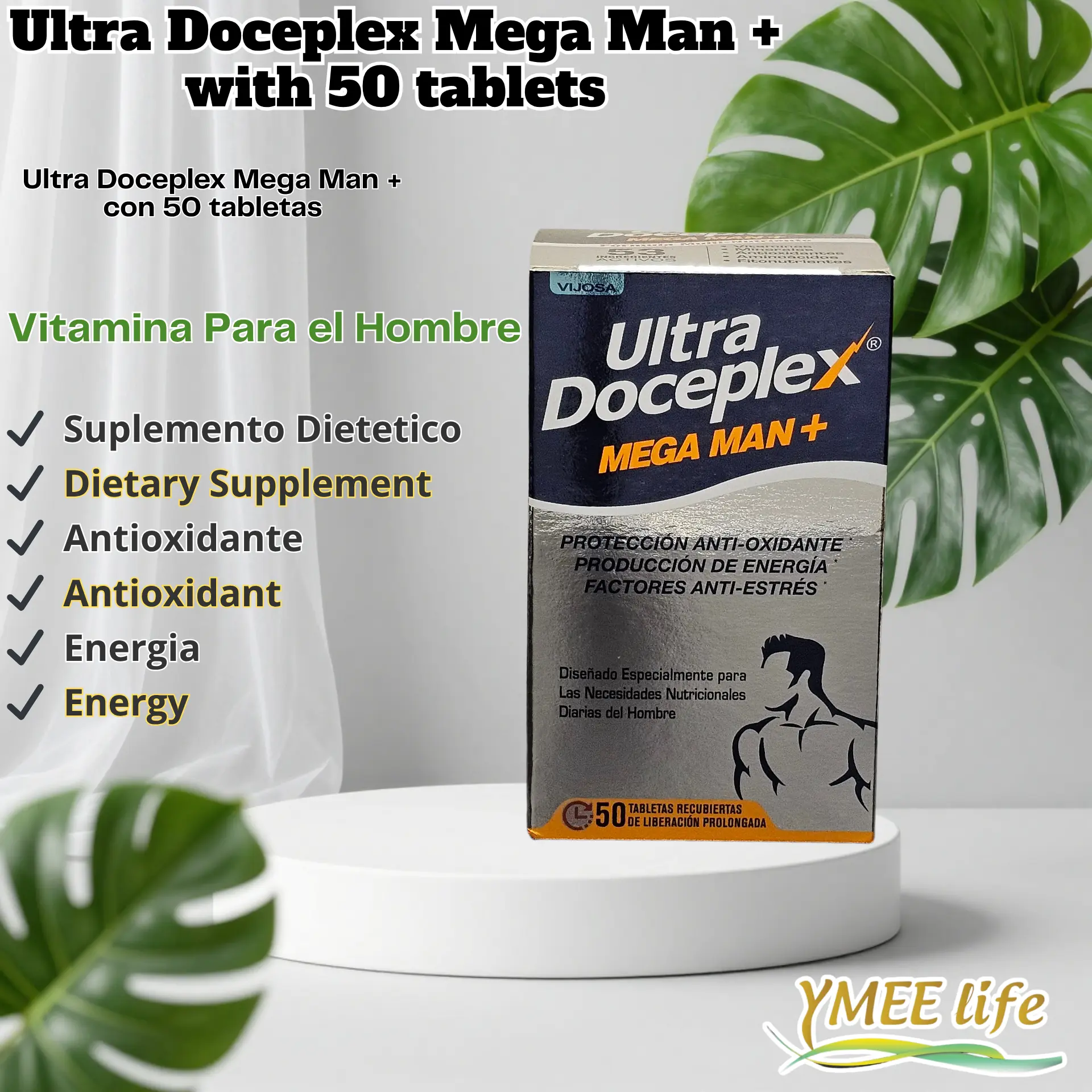 Mega Man Ultra Doceplex Edible Body Vitamins - Daily Wellness Tablets, Antioxidant Support, Prop 65 Safe, Fitness Support, 50 Tabs