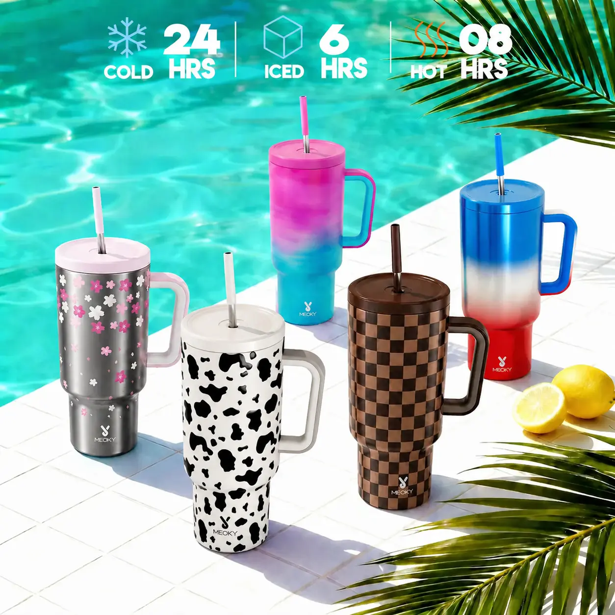 Ships from the USA Meoky 40oz Reusable Food Grade Stainless Steel Cup for School, Outdoor, Office, Portable Leak-proof Car Thermos Cup, Keeps Cold for 24 Hours, Insulated Travel Drinkware Tumbler.#TikTokShopSummerSale