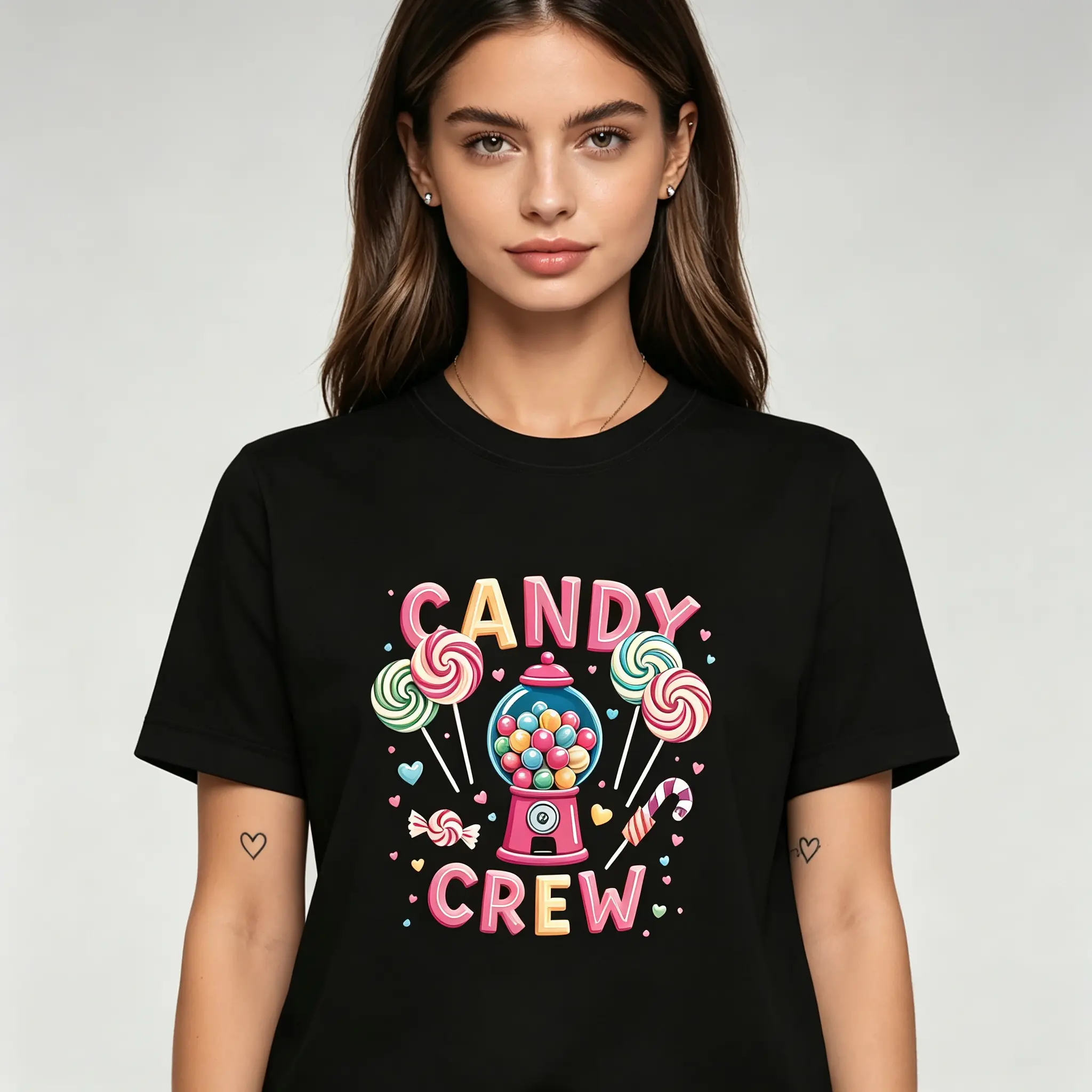 Candy Crew Cute Candy Machine Lollipop Graphic T-Shirt, Women Casual Crew Neck Short Sleeve Tee Candy Lover Gift