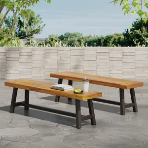 ARCH Outdoor Carlisle Benches, Sandblasted Brown + Rustic Metal (Set of 2)