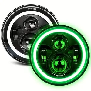 2pcs 7 Inch Round LED Headlight with Clourful Drl And Amber/Blue/Green/Red/Pink Turn Signal, High/low Beam Approved for JEEP for Wrangler