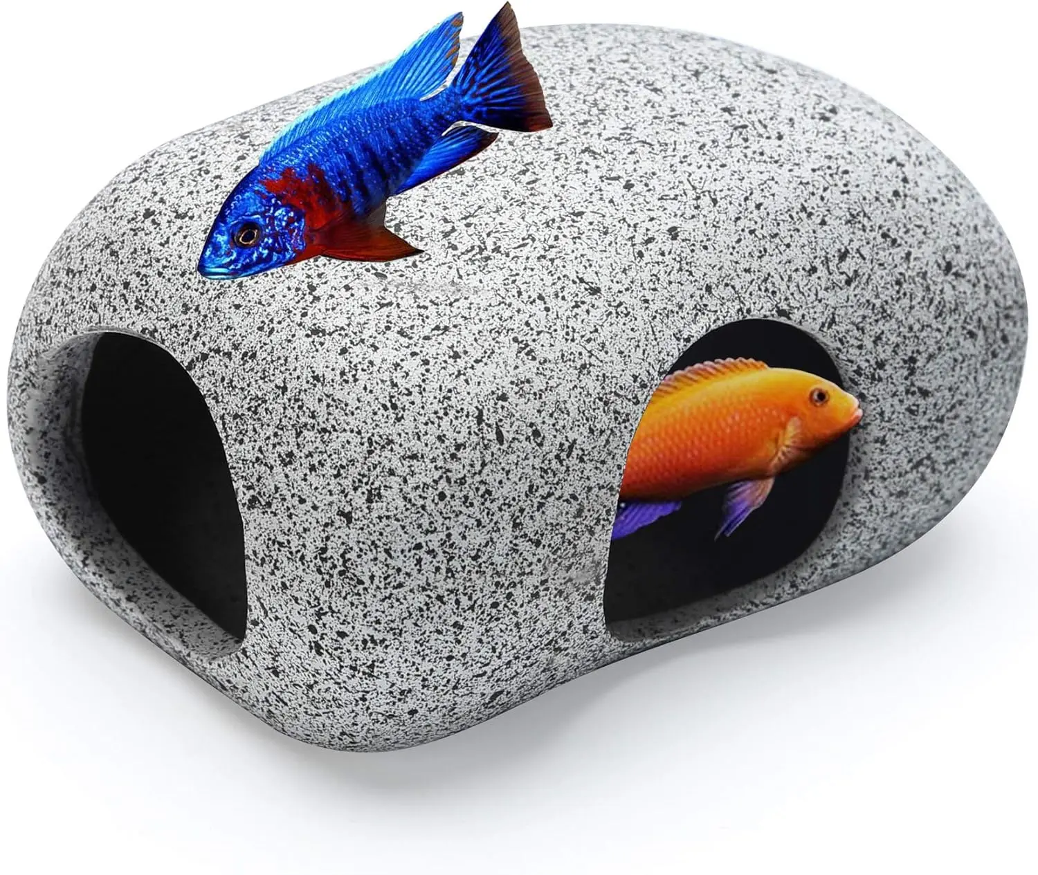 Ceramic Aquarium Granite Hideaway Rocks - Modern Pet Supplies for Small Fishes Breeding, Christmas/Birthday Gift, Safe Fish Tank Decorations for Betta Rest & Play, Improve Water