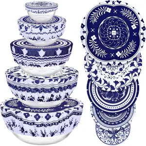5 Pieces Reusable Bowl Covers, 5 Multi-Size Elastic Cloth Fabric Bowl Covers Stretch Food Covers Washable for Food Fruits Leftover