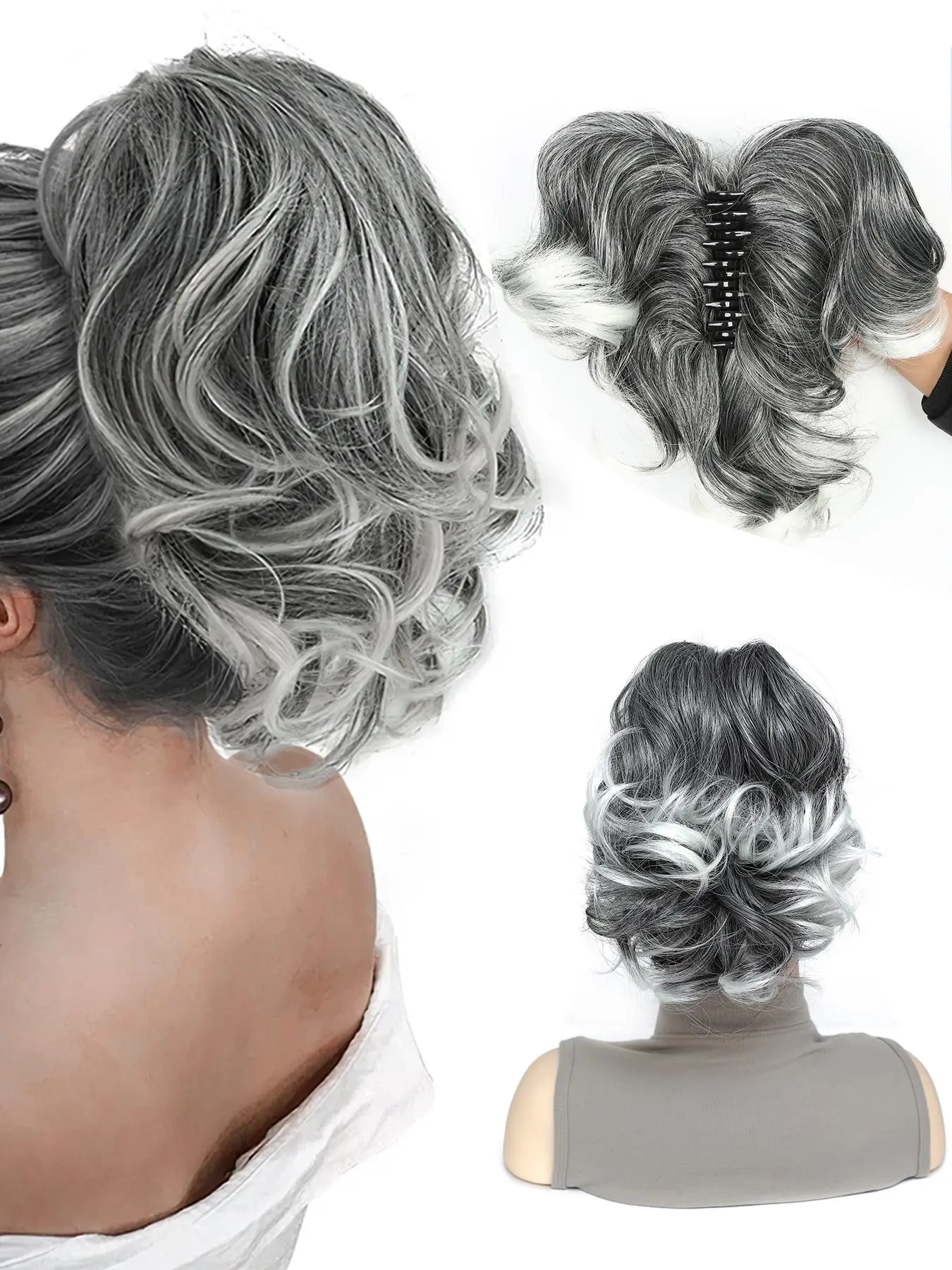 Ombre Ponytail Extension with Hair Claw Clip, Curly Ponytails Synthetic Clip-in Hairpiece for Women, Wavy Hair Extensions for Parties & Daily Use, Synthetic Hairpieces