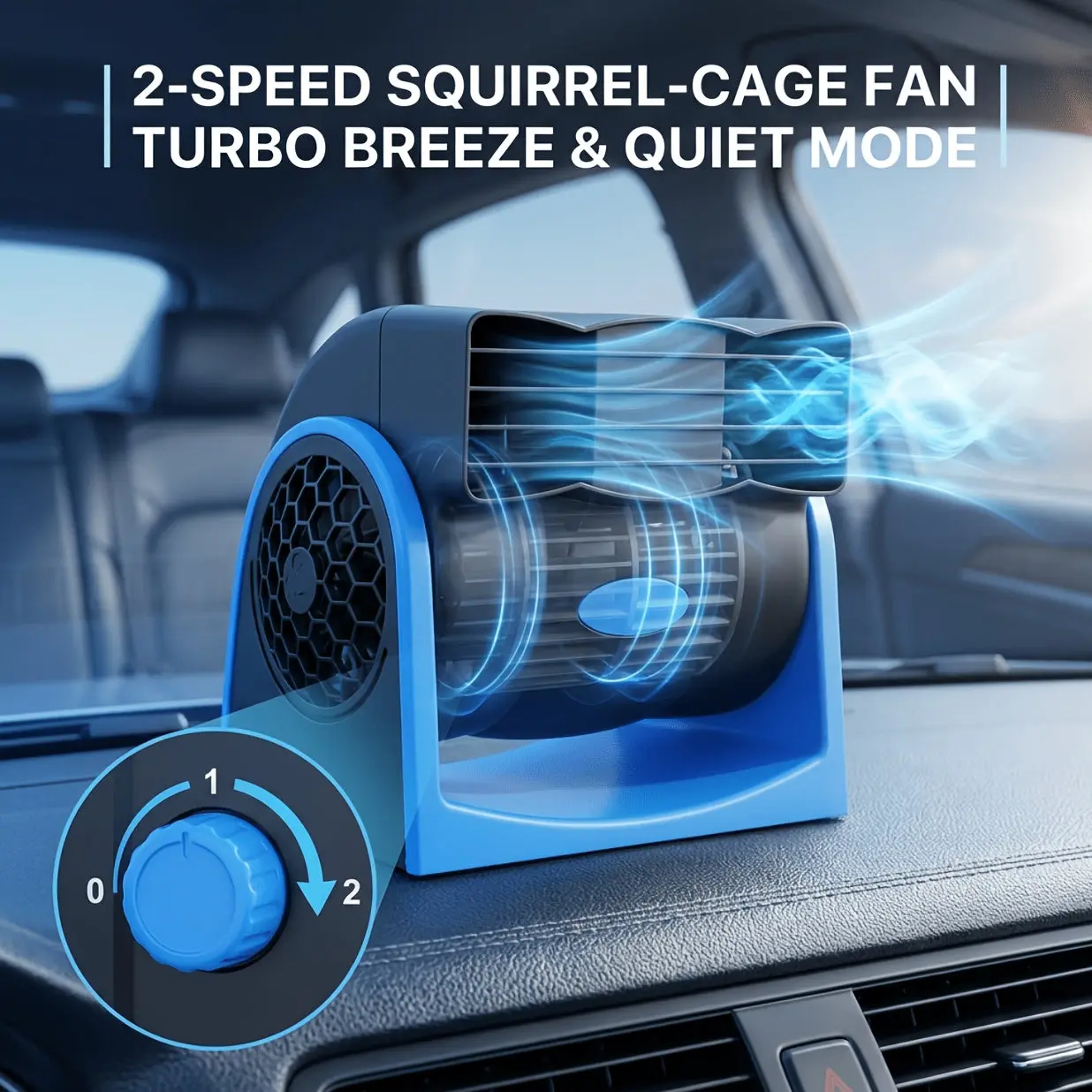12V Electric Car Fan Suitable for Car Truck RV Boat, Silent Speed Adjustable Vehicle Cooler with Centrifugal Blower, Portable Cooling System, Power Cord & Car Plug Plug for Car Plug Socket (No Adapter)