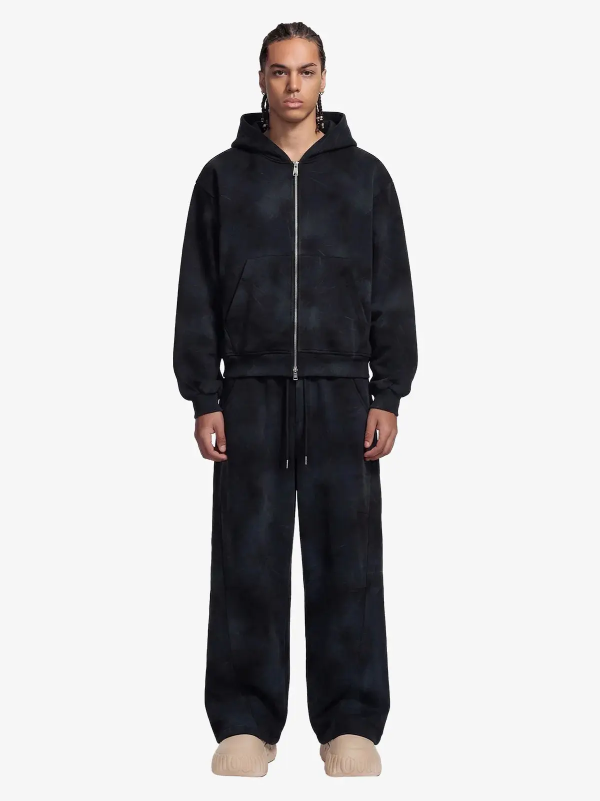 Thesupermade Washed Tie-Dye Zip-Up Hoodie & Barrel Sweatpants Tracksuit | Two-Piece Streetwear Set Men Women
