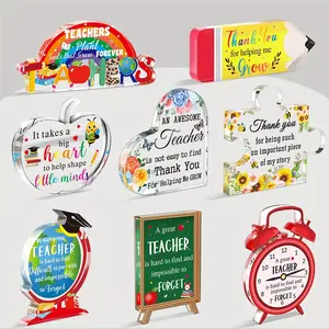 8 Pcs Acrylic Decorative Plaque Teacher Appreciation Gifts, Unique Teacher Birthday Decor, Paperweight Keepsake for Classroom and Office Desk, Desk Signs Ornament