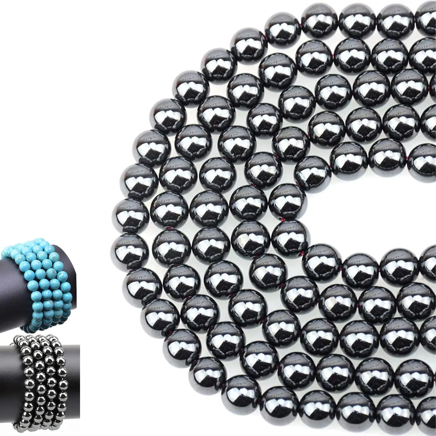 8mm Round Beads, 50pcs/string Hematite Beads, Natural Stone Gemstone Round Beads for DIY Jewelry Making Bracelets, Necklaces, Stackable Bead, Beads Charms Accessories, Jewelry Making Supplies