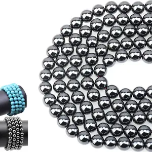 8mm Round Beads, 50pcs/string Hematite Beads, Natural Stone Gemstone Round Beads for DIY Jewelry Making Bracelets, Necklaces