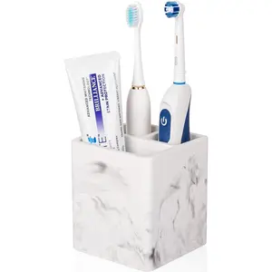 Diatomite Toothbrush Holders for Bathrooms, Electric Toothbrush and Toothpaste Holder 3 Slots Tooth Brush Organizer for Bathroom Countertop, Shower, Vanity - Marble White