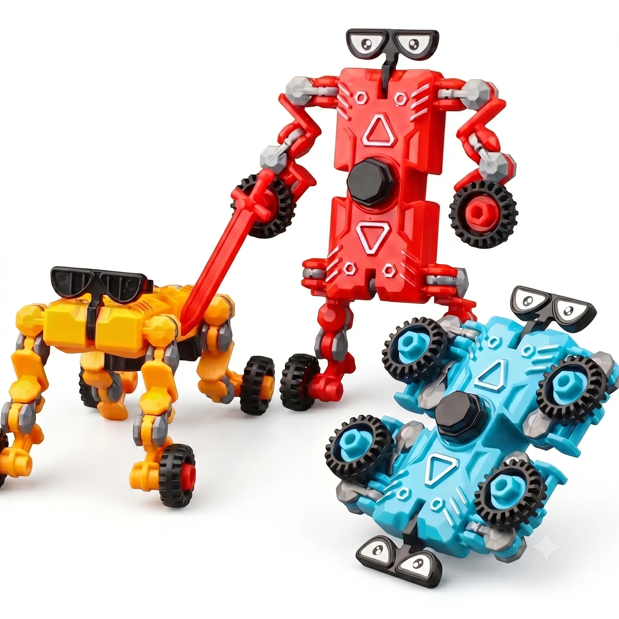 3PCS Transforming Fingertip Spinner Robot - Multi-Form Deformable Fidget Tool with Flexible Joints, Stackable Rotation Stress Relief Fidget Items for Kids, ADHD Users