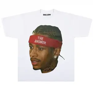 Men's Allen Iverson The Answer Vintage Graphic T-Shirt, Oversized-Cropped Casual Style, Premium Yarn Fabric