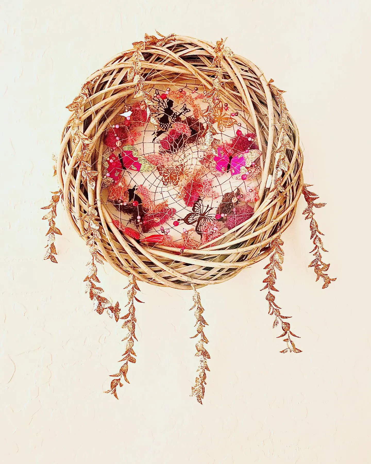 Whimsyveil Grove Enchanted Butterfly & Fairy Wreath with Double Web and Warm Glow - 18x18 Inch Dreamy Fantasy World Hanging Wreath for Fantasy Lovers - Hanging Wreath Dreamcatcher