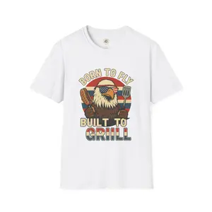 Born to Fly, Built to Grill Unisex Softstyle T-Shirt - Perfect for BBQ Lovers, Father's Day, Independence Day, Summer Events, Foodie Gifts
