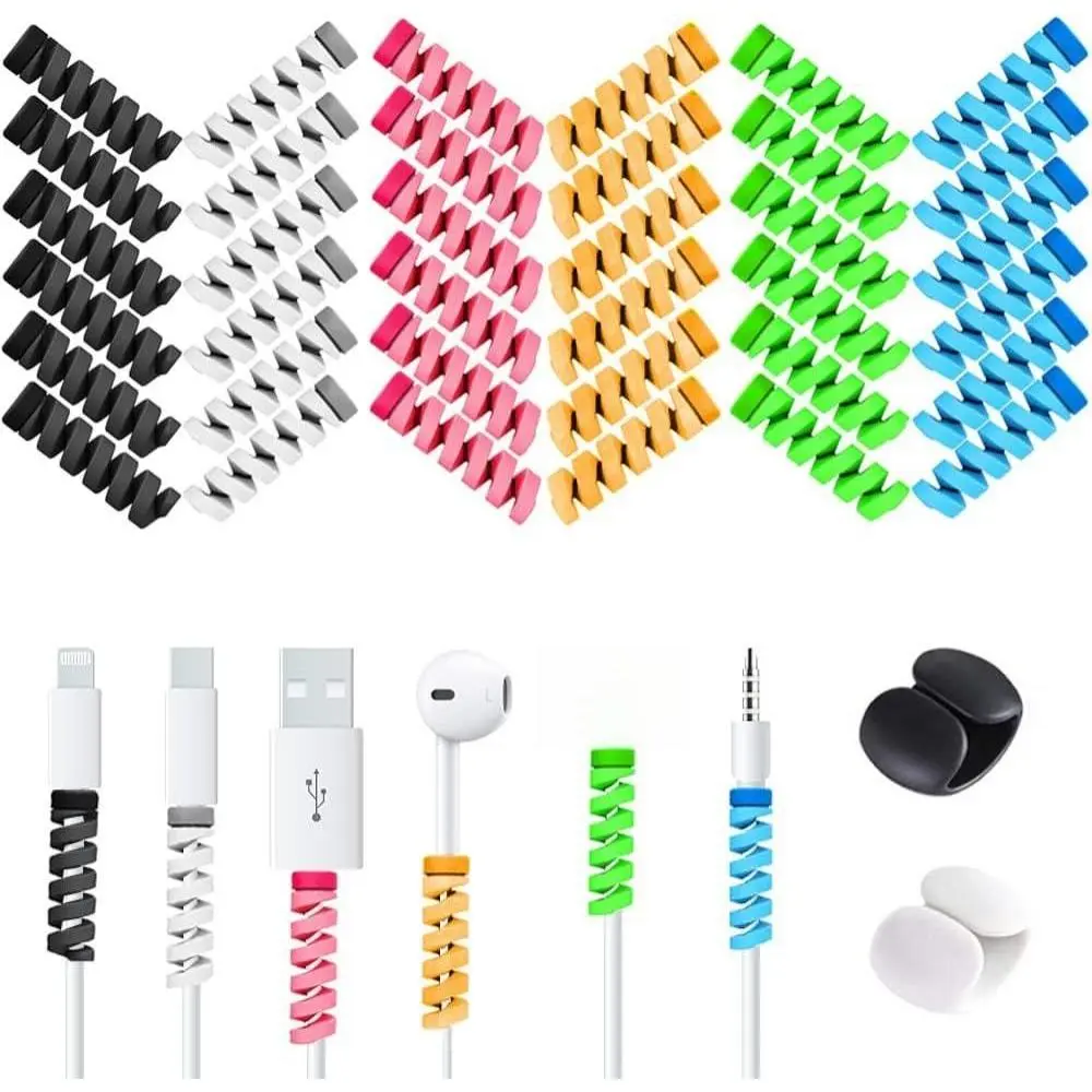 36 PCS Cable Protectors for iPhone iPad Charger End Cord Savers with 2 Desk Cable Clips Spiral USB Wire Protector for Headphone MacBook Laptop Earphone Cell Phone Cute Cable Wrap Accessories