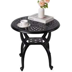 Cast Aluminum Outdoor Side Table,Small Patio Table,Outdoor Coffee Tables for Patio,Garden,Balcony, for All Weather (Black, Round)