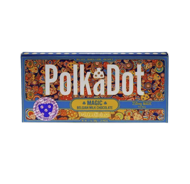 Polkadot Belgian Chocolate Butterlicious, 20 Count, High Potency Plant-based Mushroom Snack, 100% Organic, High-Quality Ingredients, Made in USA, All Natural, Healthy Chocolate, 20 Piece Chocolate Bar