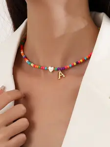 Colorful Beaded Initial Necklace for Girls, Fashion Jewelry Gift for Teens, Cute Birthday Accessory for Women, Unique Personalized Letter Pendant