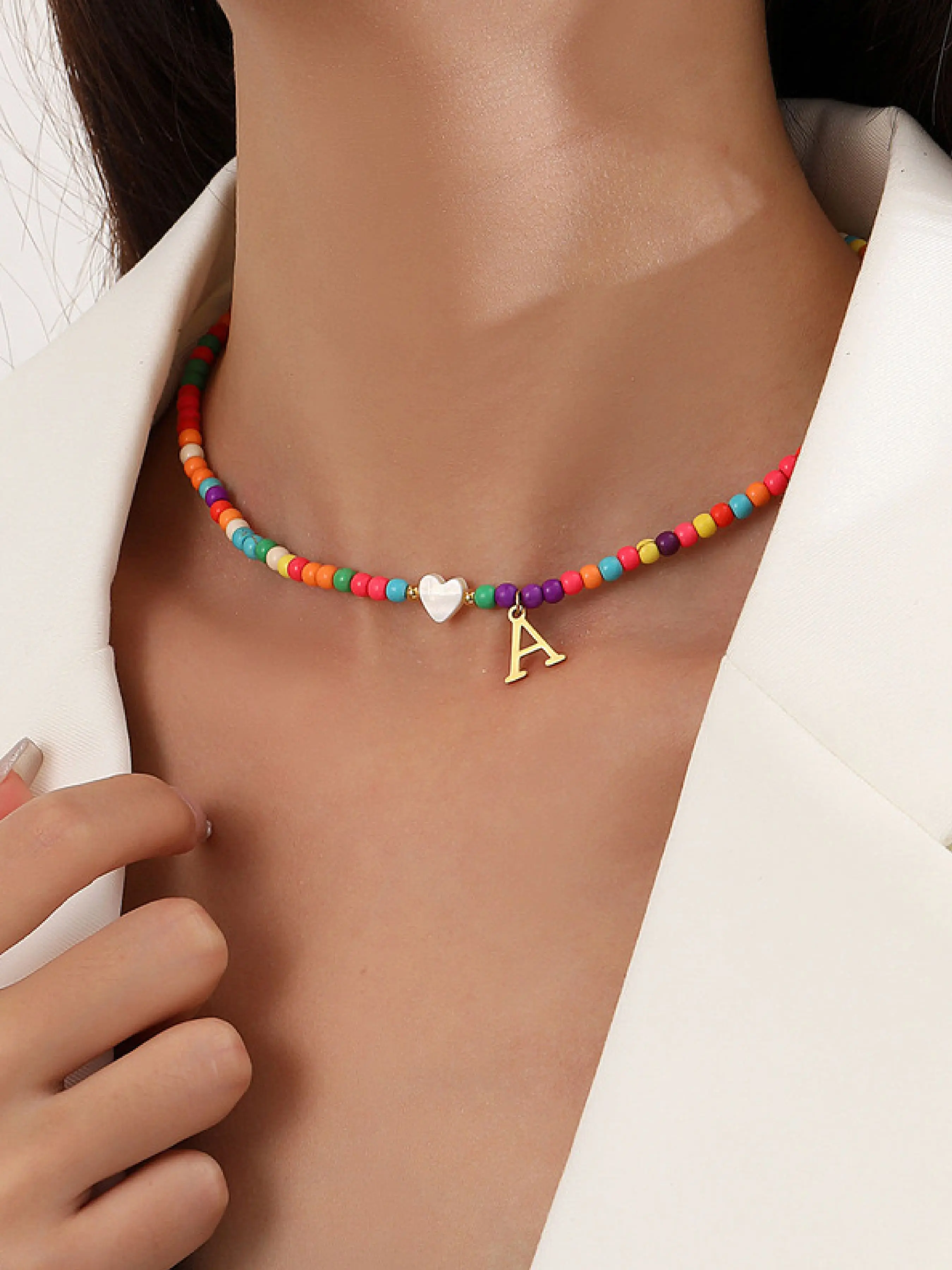 Colorful Beaded Initial Necklace for Girls, Trendy Necklace, Fashion Jewelry Gift for Teens, Cute Birthday Accessory for Women, Unique Personalized Letter Pendant, Alphabet Pendant, Beaded Pendant Necklaces