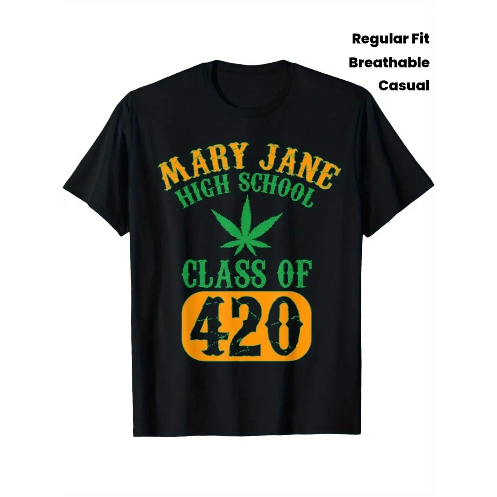 Men's Class of 420 Weed Graphic T-Shirt - Unisex Top, 100% Breathable Fabric, Crew Neck, Short-Sleeve, Regular Fit, Weekend Casual Wear, Thin, Shortsleeve, Tshirt, Stylish