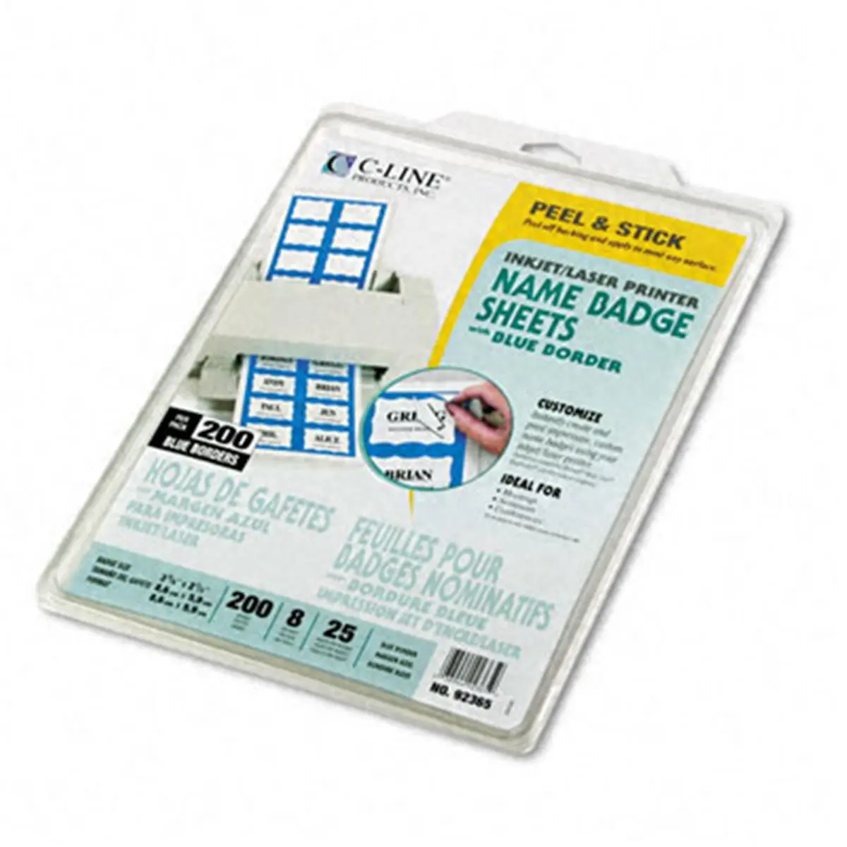 C-Line 92365 Border-Style Self-Adhesive Name Badges, 2x3.375in (2 x 3 3/8in) Blue, 200 Per Box, Inkjet & Laser Compatible, No Paper Backing Name Decal Labels, 2 X 3 3/8