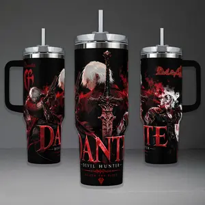 Dante Devil May Cry Awakened Tumbler, DMC Legendary Devil Hunter 40oz Cup with Handle, Rebellion Sword Action 20oz Stainless Steel Travel Mug, Gamer Gift, Dante Inspired Insulated Tumbler Featuring Epic Red & Black Design.