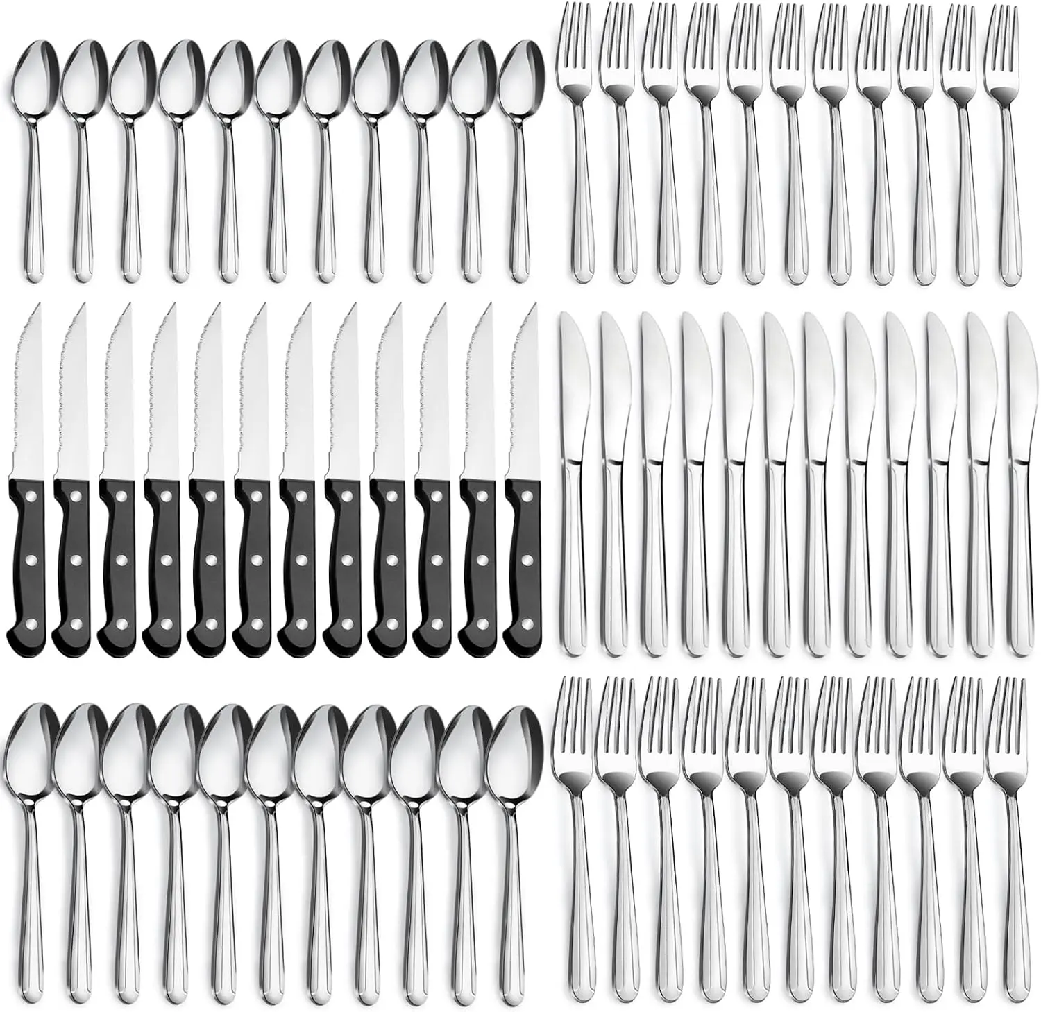 72-Pieces Silverware Set for 12, Flatware Set with Steak, Stainless Cutlery Set, Include and Set, Dishwasher Safe Utensil Sets for Home Restaurant
