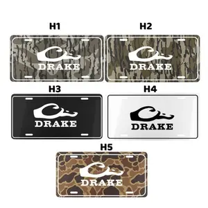 Old school Drake logo Bottomland Camo Black White Custom License Plate – Durable Aluminum with 4 Pre-Drilled Holes, Perfect Gift Ideas, made in USA, Car Truck Tag
